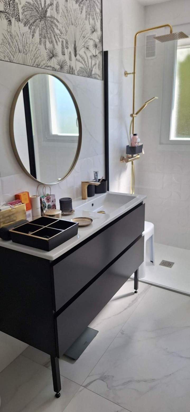Meuble sanijura noir mat + Carrelage cristacer 60120 pose sorena